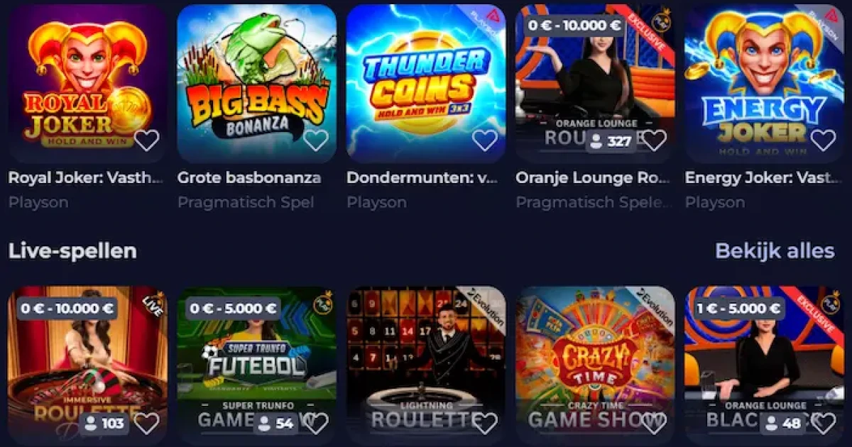 Overzicht van spelaanbod B7 Casino